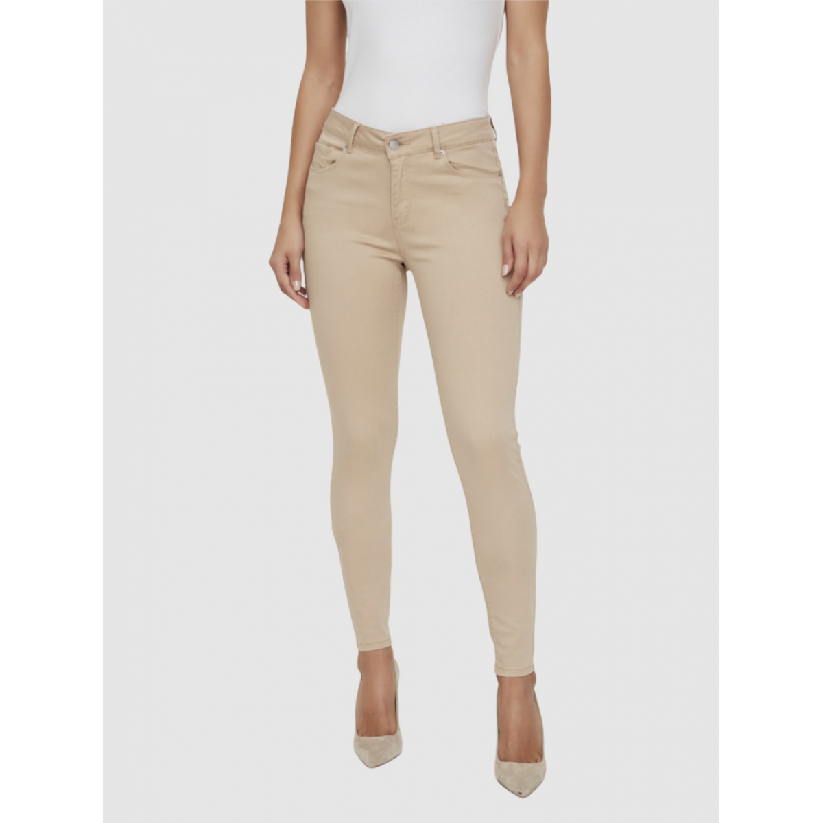 Vero Moda Mujer Pantalones de verano con 2 bolsillos y estampado gris beige